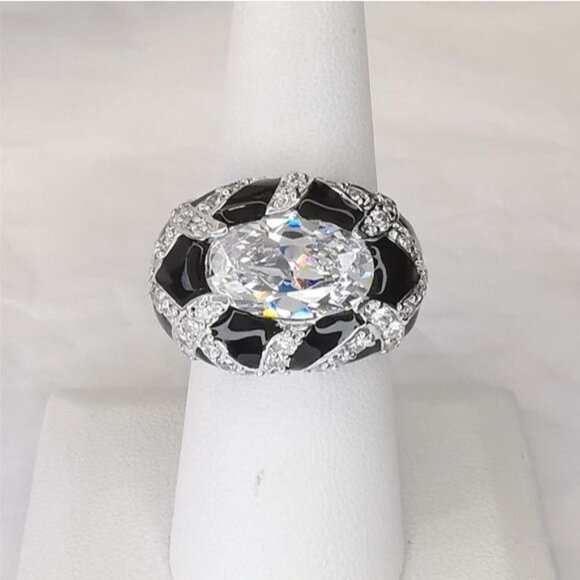 NWT exquisite black enamel dome ring with 5ct cz size 8 - Picture 4 of 9